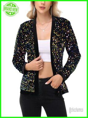 Sparkly Sequin Cardigan Long Sleeve Open Front Glitter Party Blazer Jacket